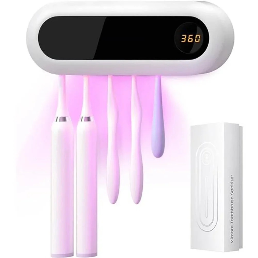 UV Toothbrush Sanitizer and Holder Cordless Wall Mounted 5 Toothbrush Slots